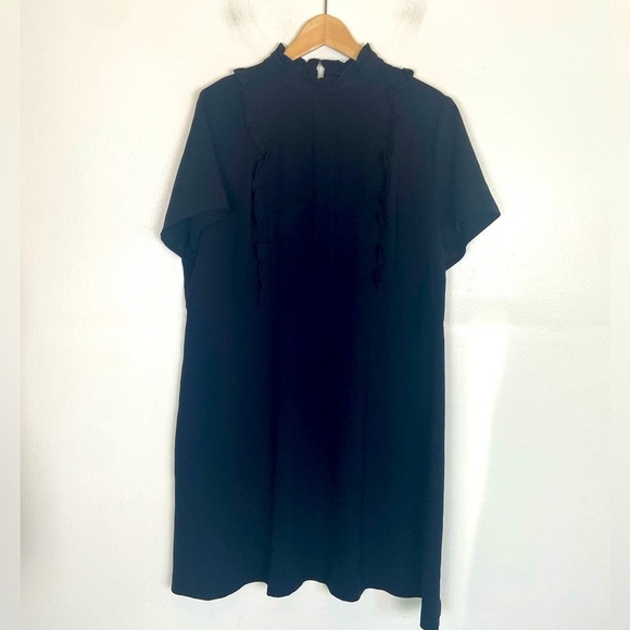 Eloquii Women's Midi Dress Size 10 Color Blue Ruffle Mock Neck Short Sleeve - Picture 1 of 12